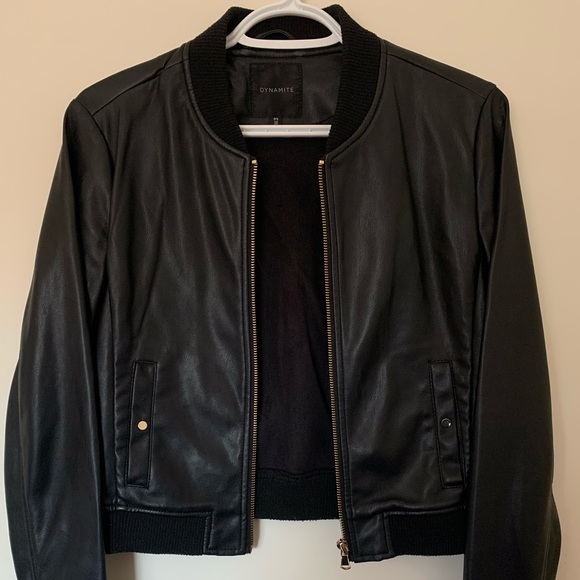 Dynamite Small Cropped Black Leather Jacket - Picture 1 of 4
